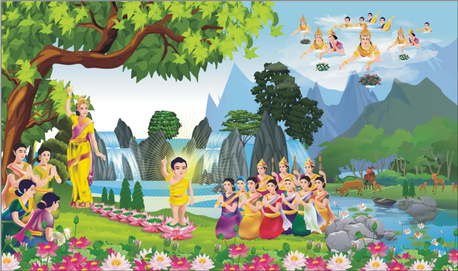 Ý nghĩa 7 bước hoa sen khi Đức Phật Thích Ca đản sanh